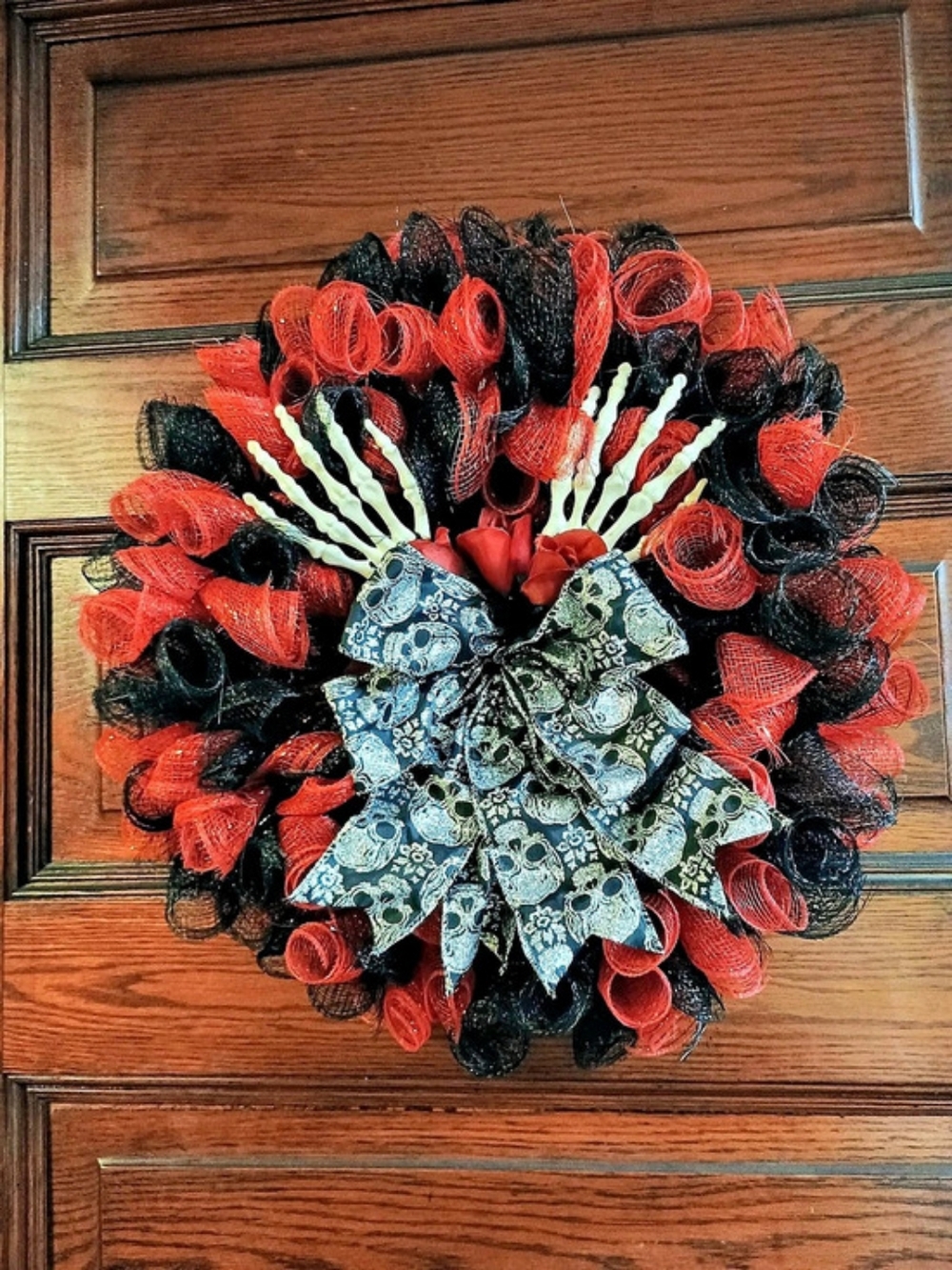 Custom Handmade Holiday Red & Black Mesh Wreath